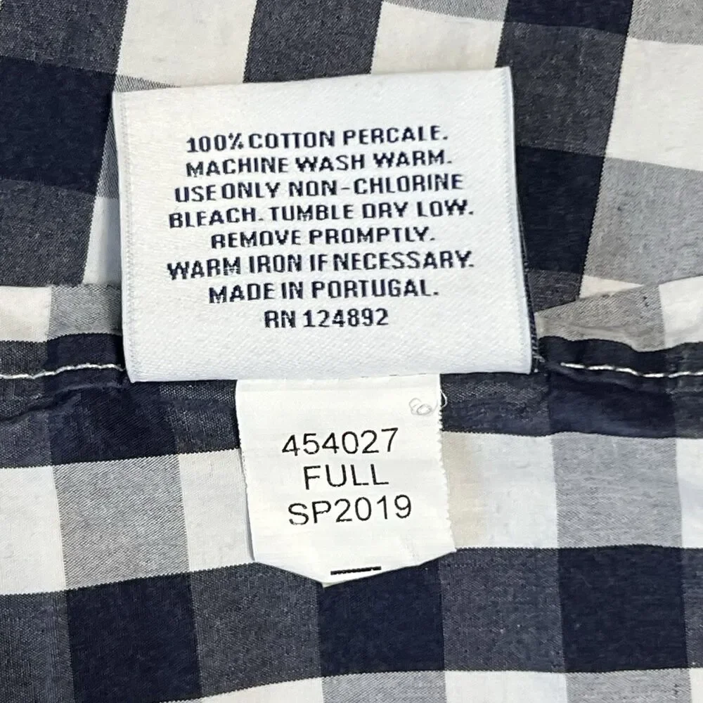 Serena & Lily Full Flat Sheet Pillow Case Set Gingham Navy White Buffalo Check